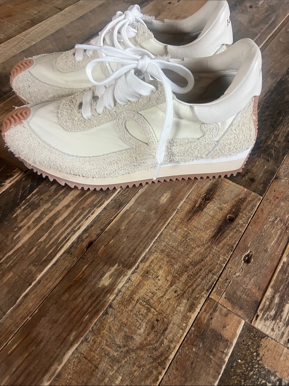 Loewe White and Blush Suede-Trim Runner Sneakers